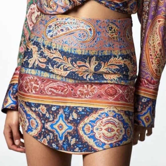 Zara Womens Skirt Paisley Victorian Mini Skirt Size XS Multicolor Zip Summer - Picture 1 of 10
